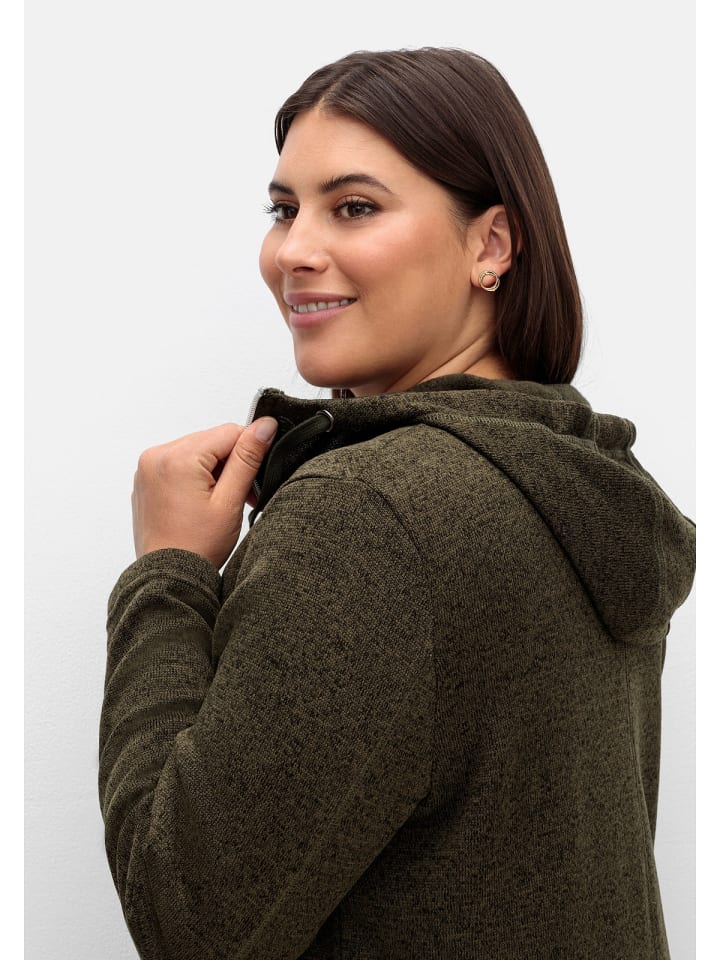 sheego Fleecejacke in dunkeloliv meliert günstig kaufen