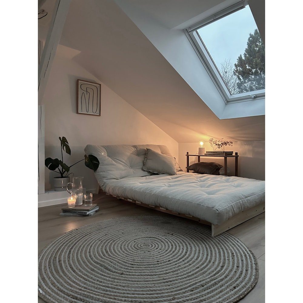Karup Design 2-Sitzer Schlafsofa ROOTS 140 cm Sofa Gestell Kiefer Massivholz Bezug Beige