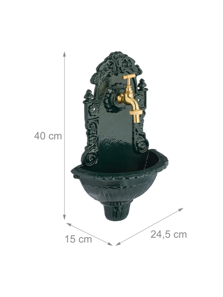 relaxdays Wandbrunnen in Grün/ Gold - (B)24,5 x (H)40 x (T)15 cm günstig kaufen onesize