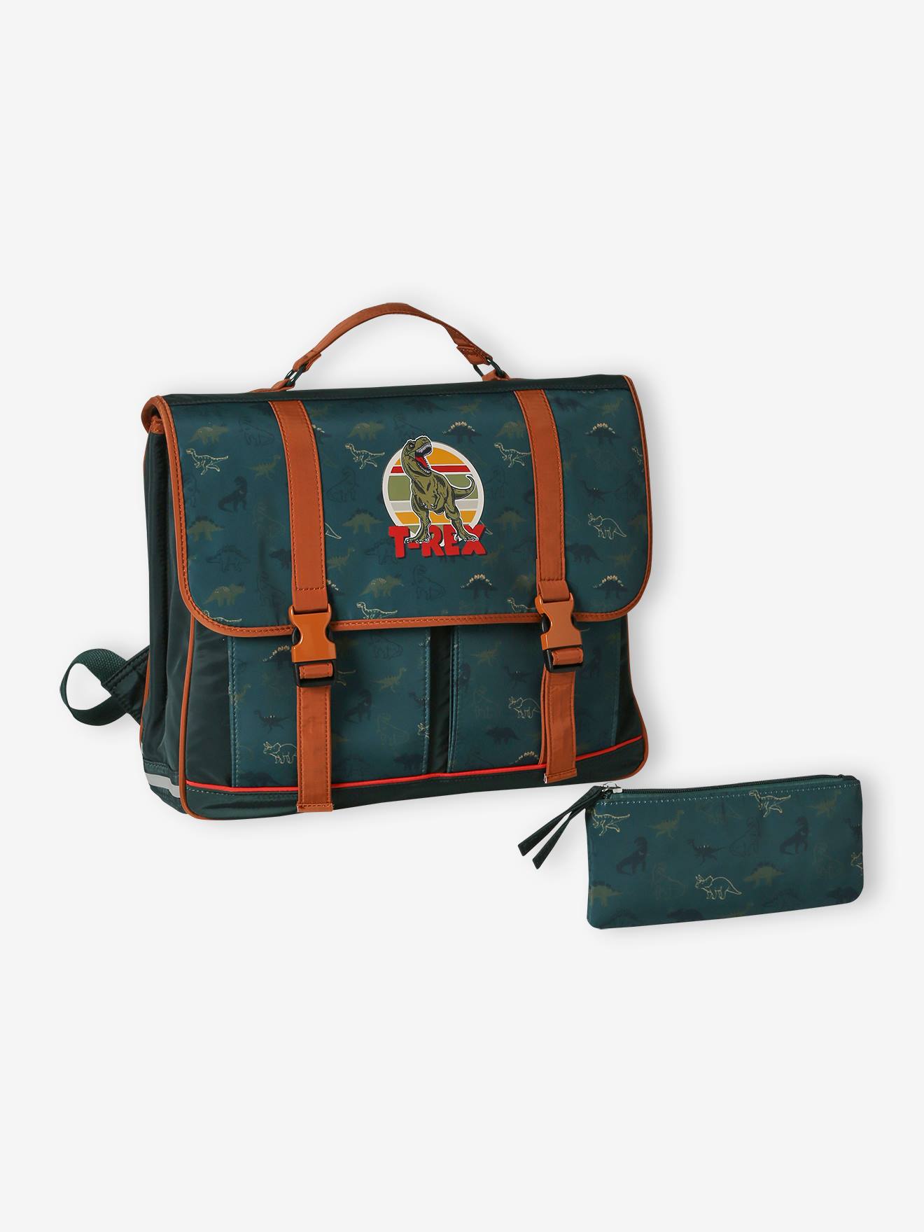 Cartable + trousse dinosaures garçon vert sapin