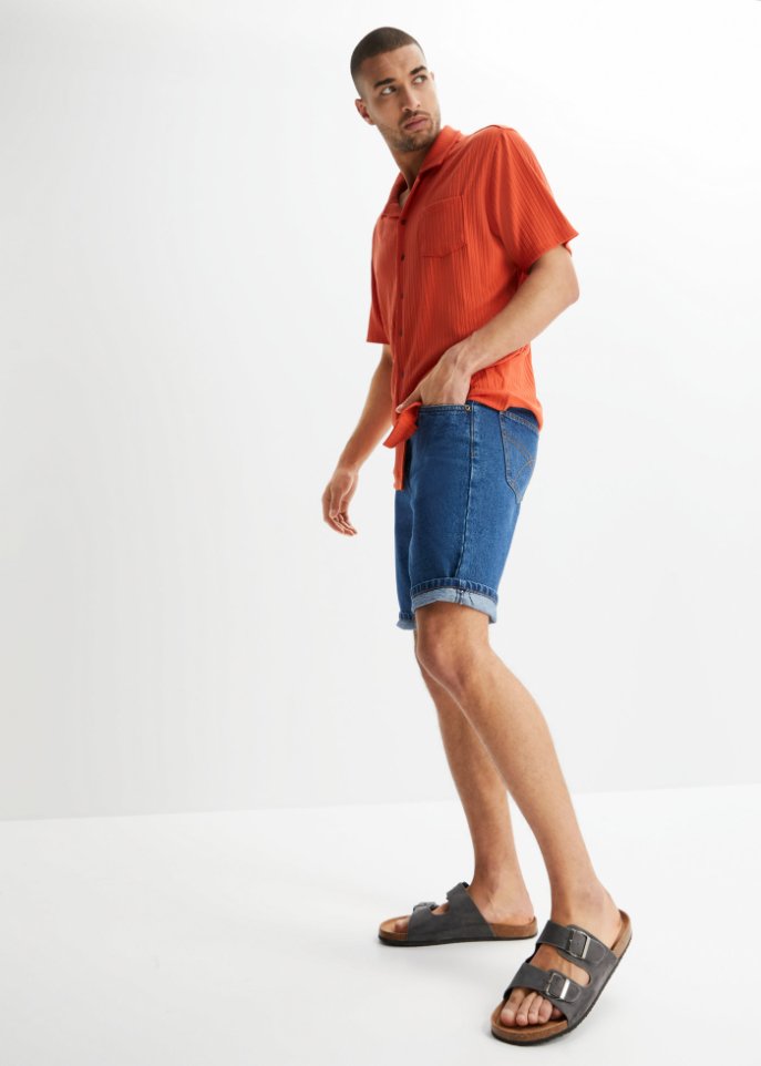 Jeans-Bermuda mit seitlichem Dehnbund, Classic Fit