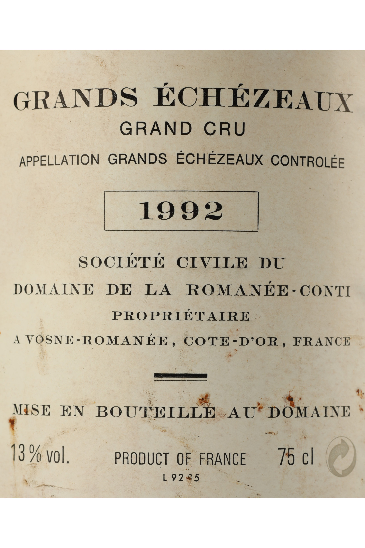 Vin 1992 DOMAINE DE LA ROMANEE CONTI 1992, Grands Echezeaux. Vin ancien - SoDivin