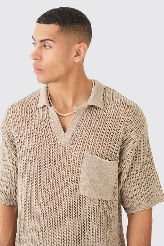 Kastiges Oversize Poloshirt mit Tasche und Naht-Detail