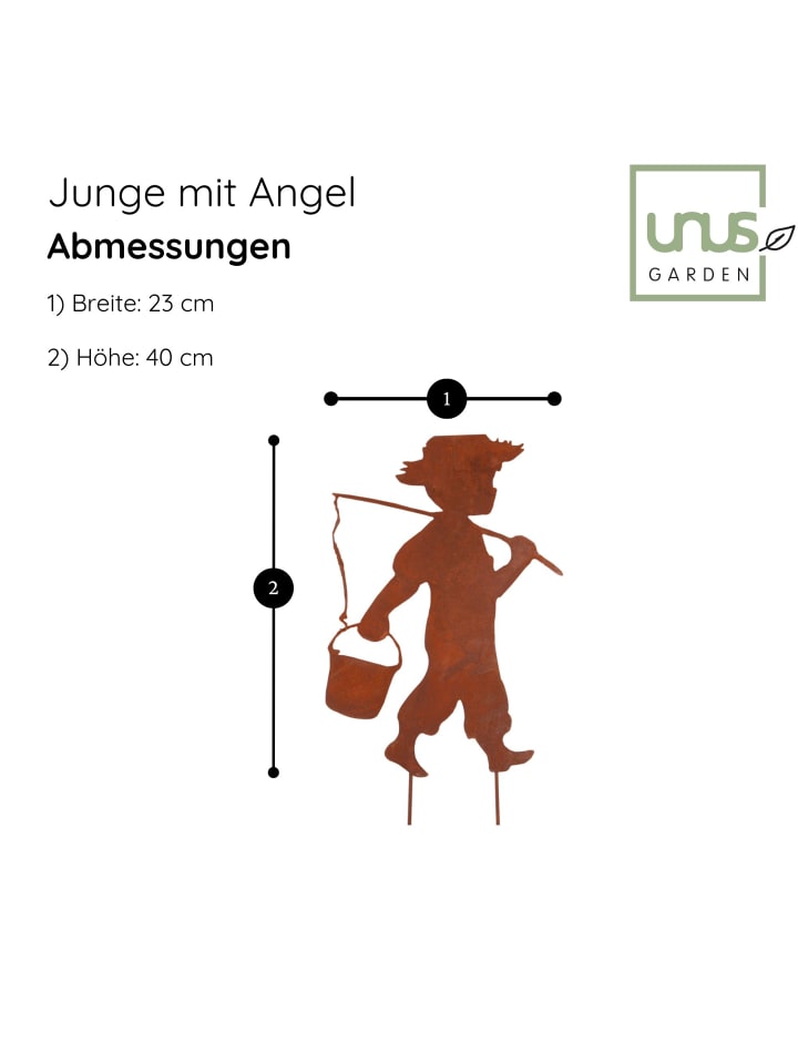 UNUS Gartenstecker Rost Junge mit Angel in Braun günstig kaufen