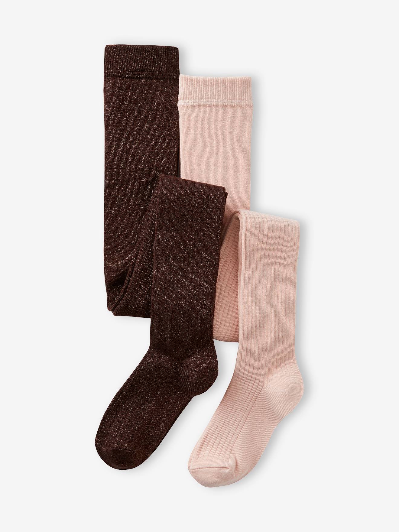 Lot de 2 paires de collants en maille côtelée fille taupe