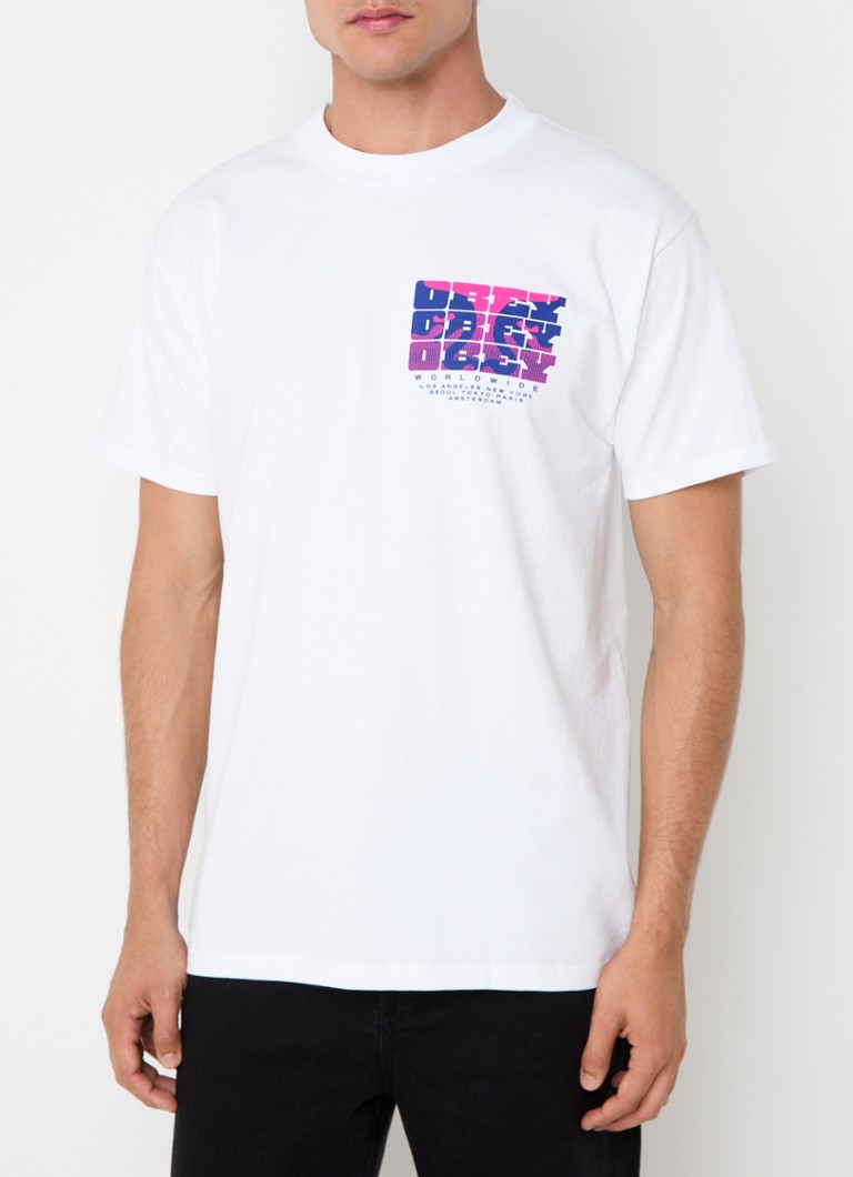 Obey Brick By Brick T-krekls ar logotipu un apdruku aizmugurē