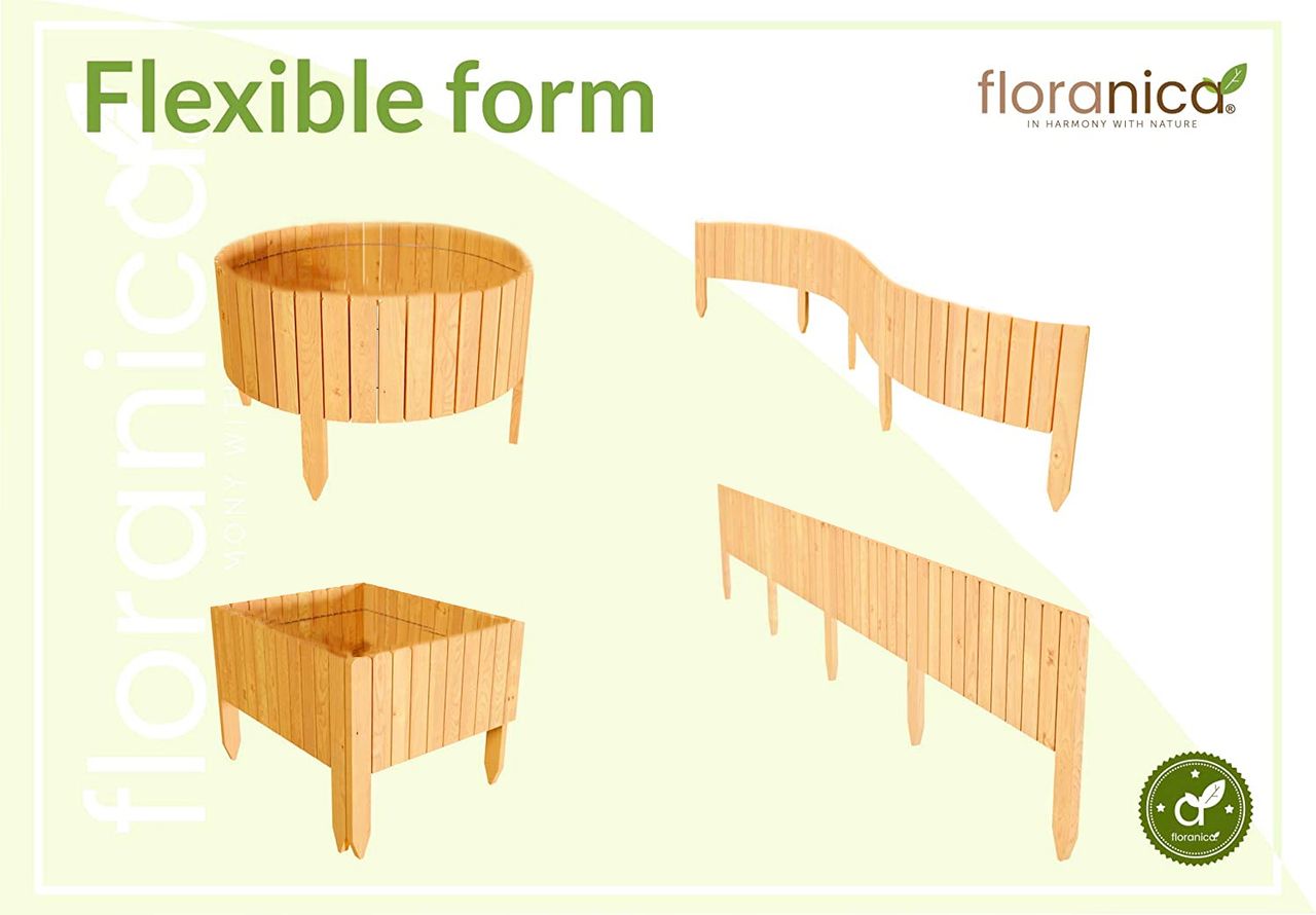 Pemicont Floranica Rollborder II Flexibler Holzzaun 203cm Höhe: 10cm Natur Imprägniert Kiefernholz Beeteinfassung Rasenkante Palisade Umzäunung für Obstgärten Beete Wege