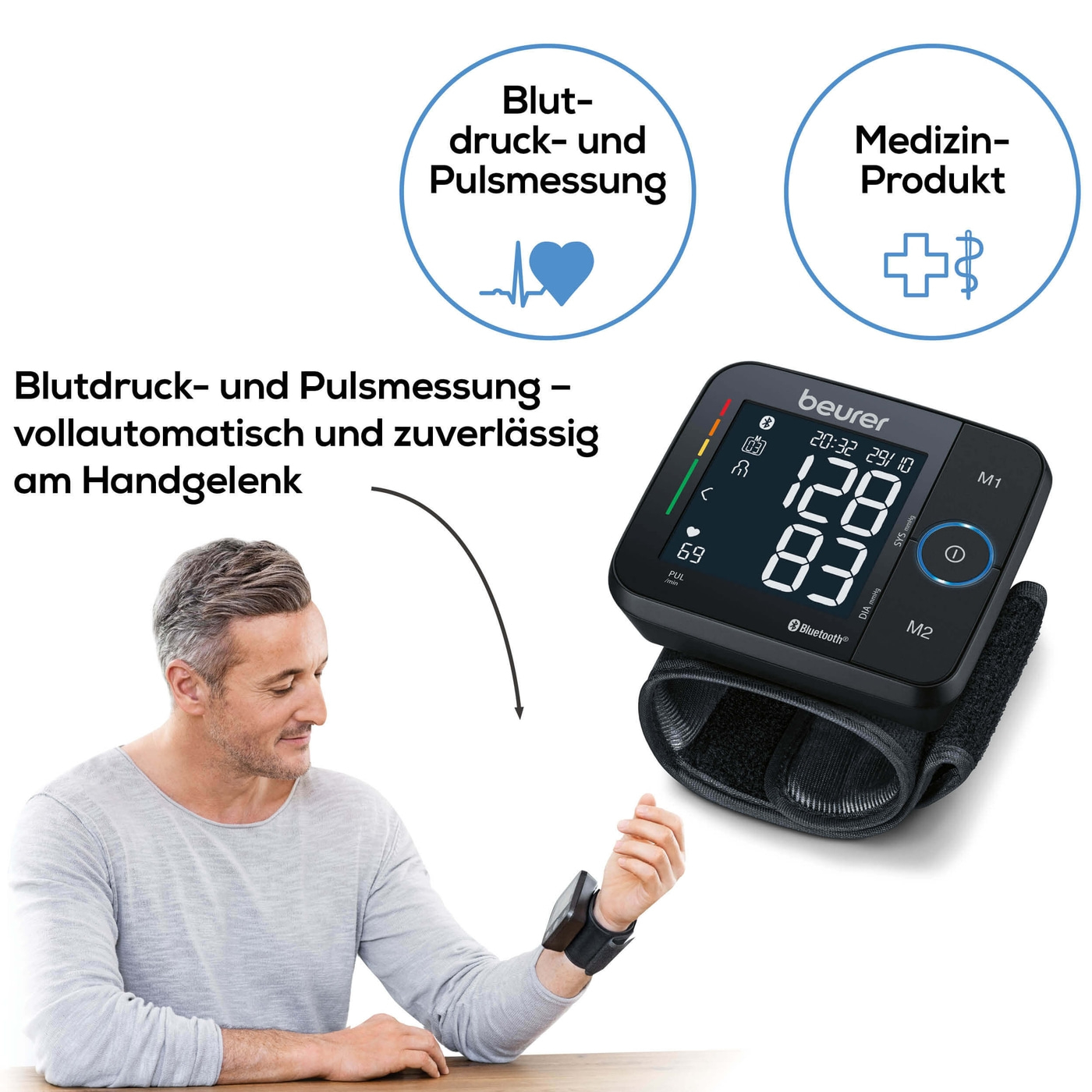 Beurer Handgelenk-Blutdruckmessgerät BC 54 <i>Bluetooth</i>®-Handgelenk-Blutdruckmessgerät mit App & Inflation Technology