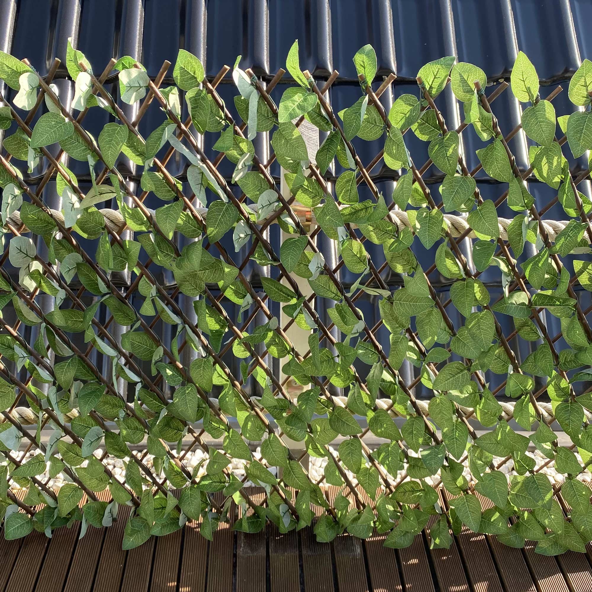 UNUS GARDEN Balkonsichtschutz Rankgitter Weide mit vielen Blättern hellgrün (1-St., Ausziehbar bis 100x200 cm) Sichtschutz Balkonsichtschutz Blätterzaun Efeu für Balkon und Terrasse