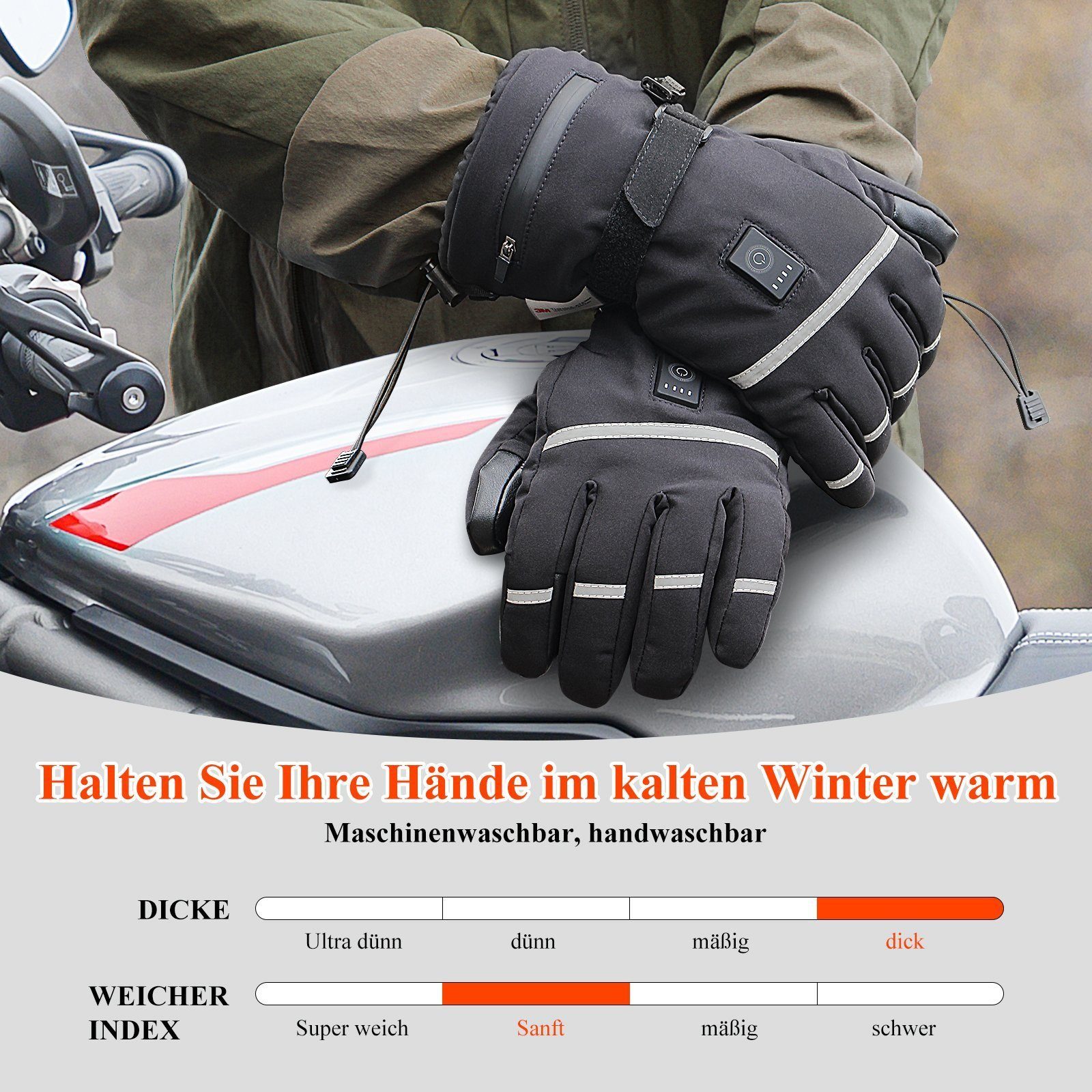 Mia&Coco Fahrradhandschuhe Beheizbare Thermo Handschuhe Winterhandschuhe Thermohandschuhe