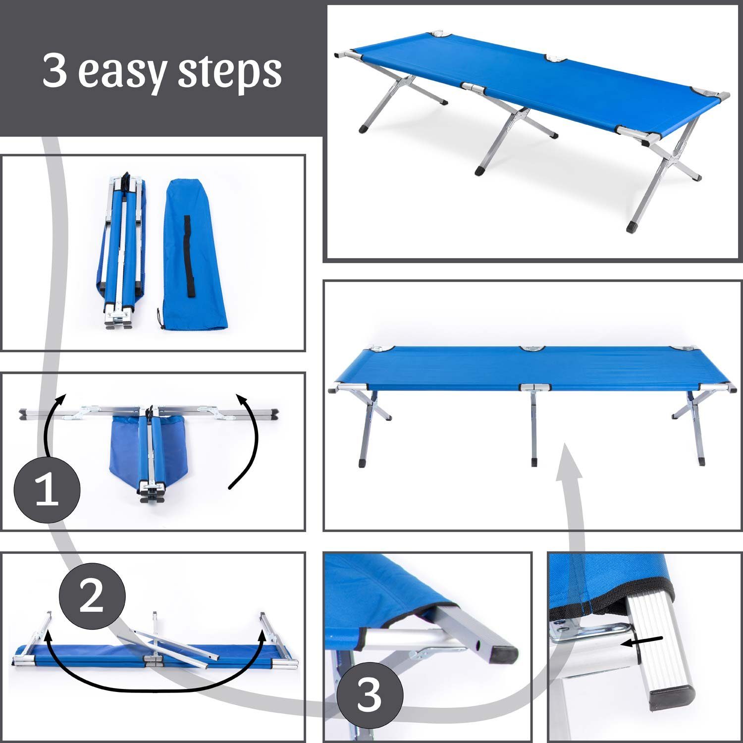 Goods+Gadgets Feldbett Faltbares Army-Bett (Campingbett, Klappbett) Gästebett aus Aluminium