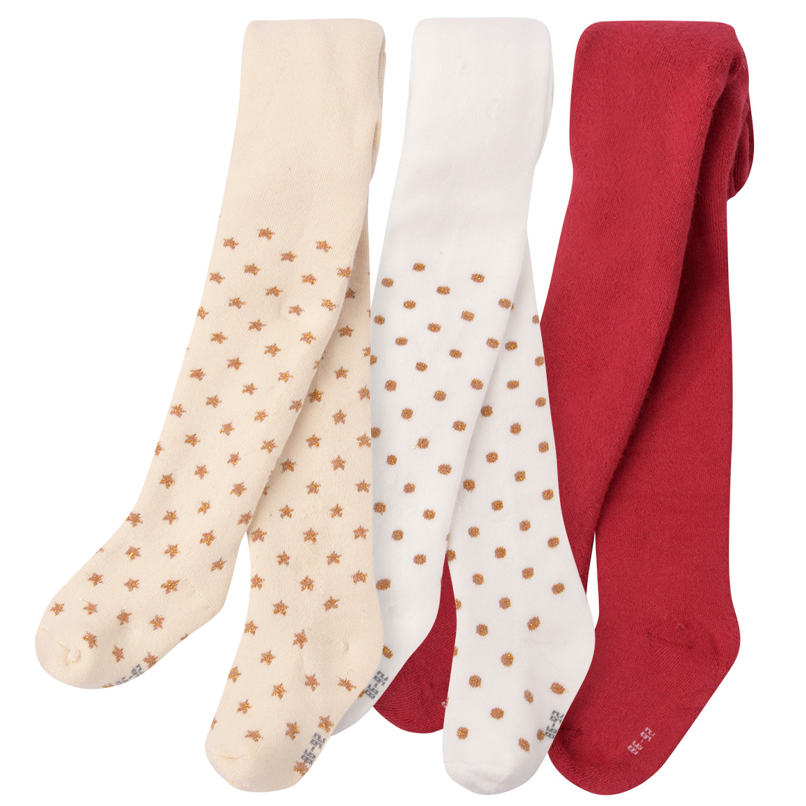 3 Baby Weihnachtsstrumpfhosen im Set weiss / dunkelrot / beige