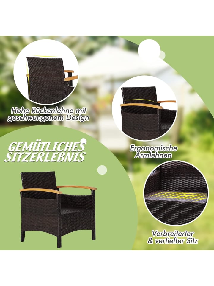 COSTWAY 3tlg. Polyrattan Gartenmöbel Set in Weiß günstig kaufen onesize
