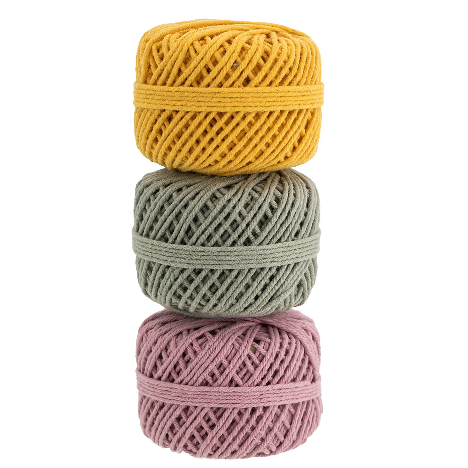 Baumwollkordelpaket, grün-rosa-gelb, 2 mm, 3x 15 m