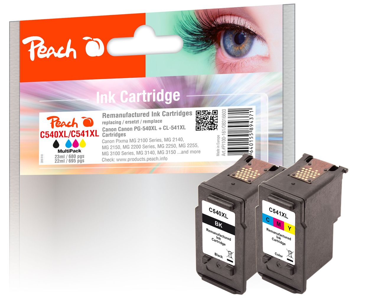 Peach Spar Pack Druckköpfe ersetzt Canon PG-540XLBK, CL-541XLC
