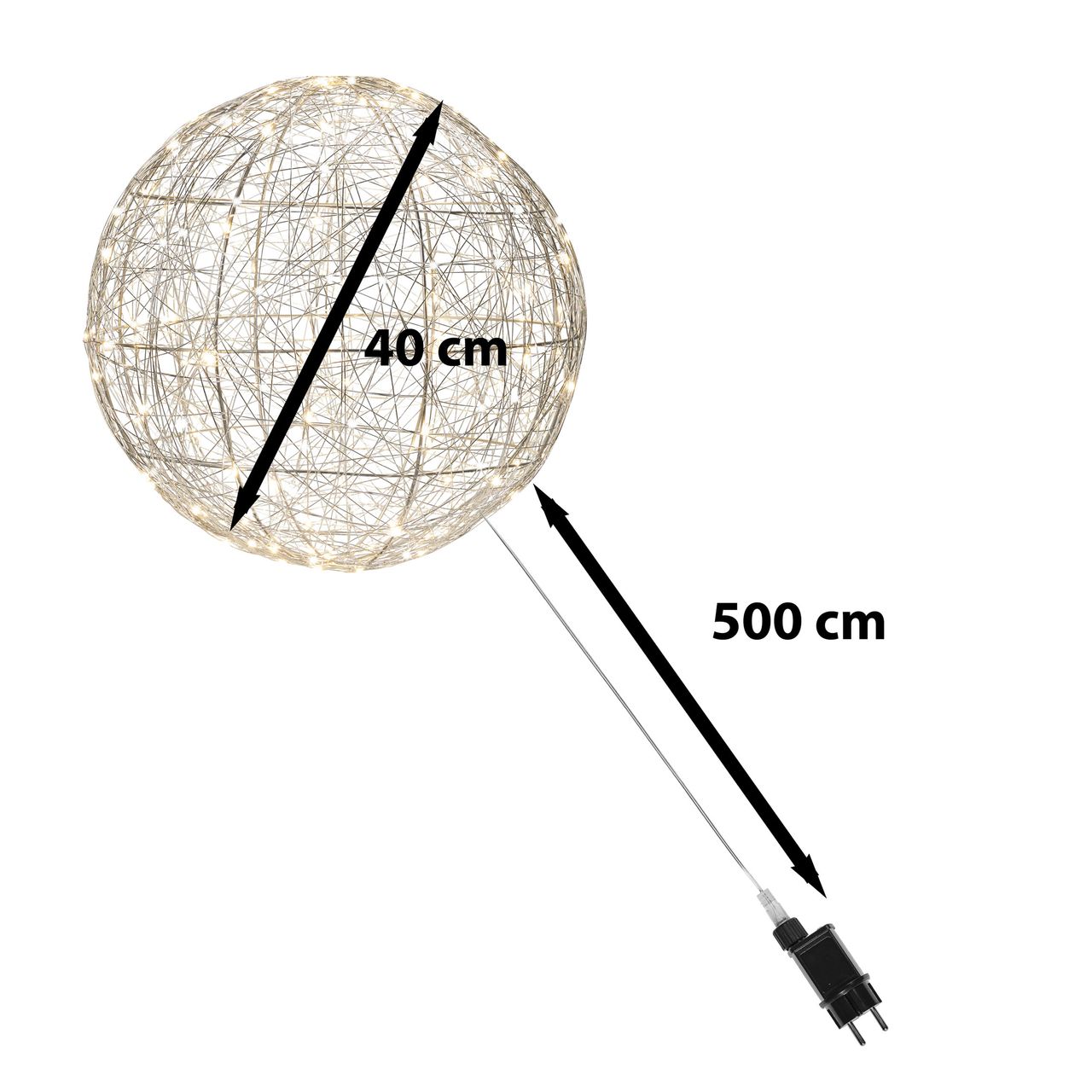 Weles LED-Metalldrahtkugel Ø 40 cm silber
