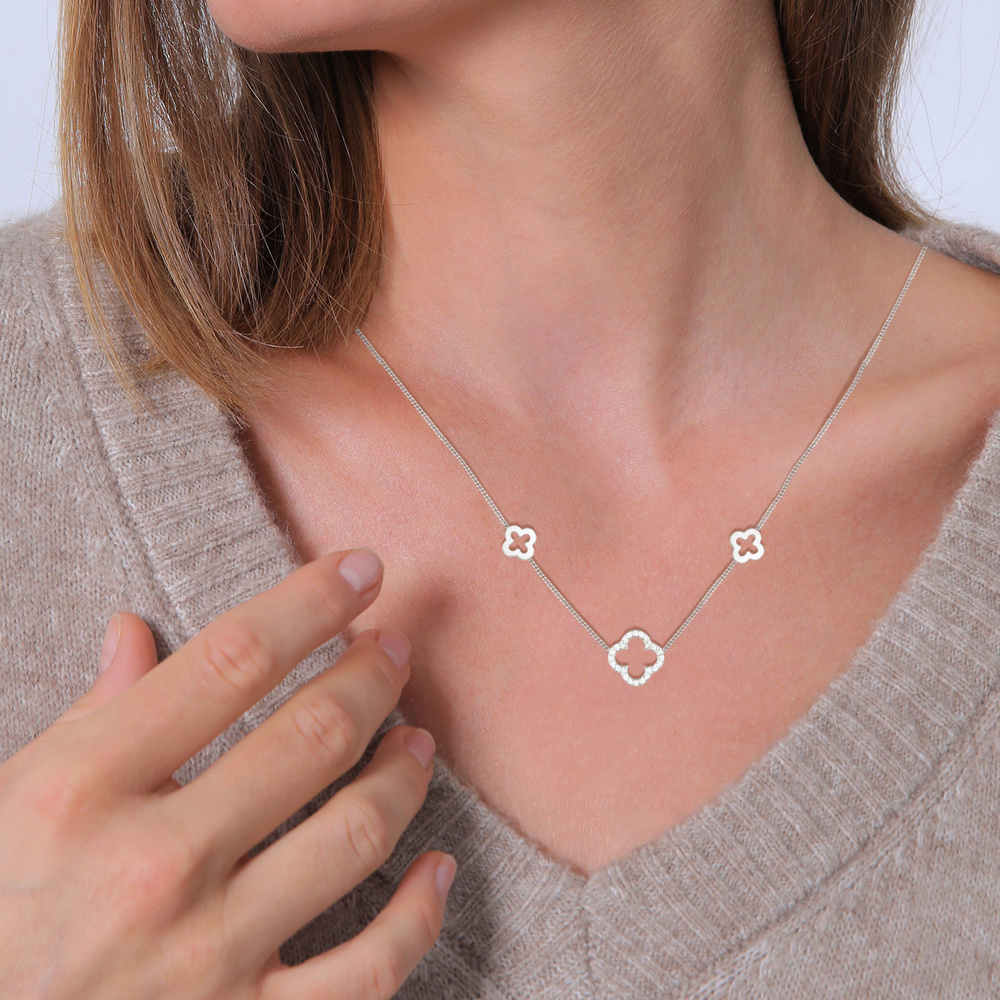Elli Elli Collier Femmes symbole trèfle chance avec zirconia en argent sterling 925 collier