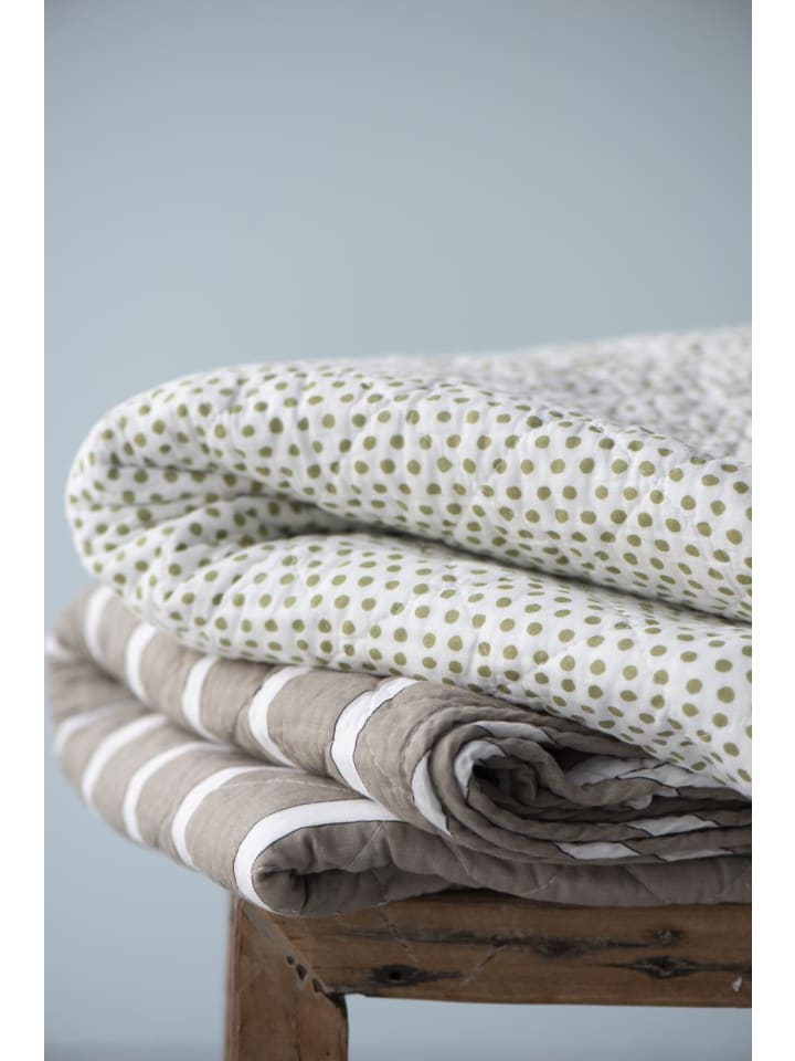 IB Laursen Quilt Staubig Taupe Weiß Gestreift 130x180 günstig kaufen onesize