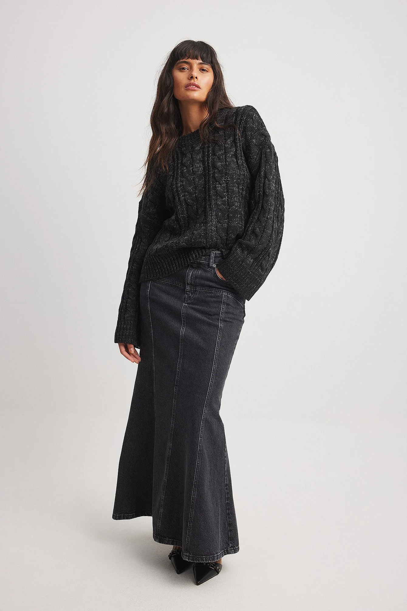 Maxi-Denim-Rock mit Nahtdetail