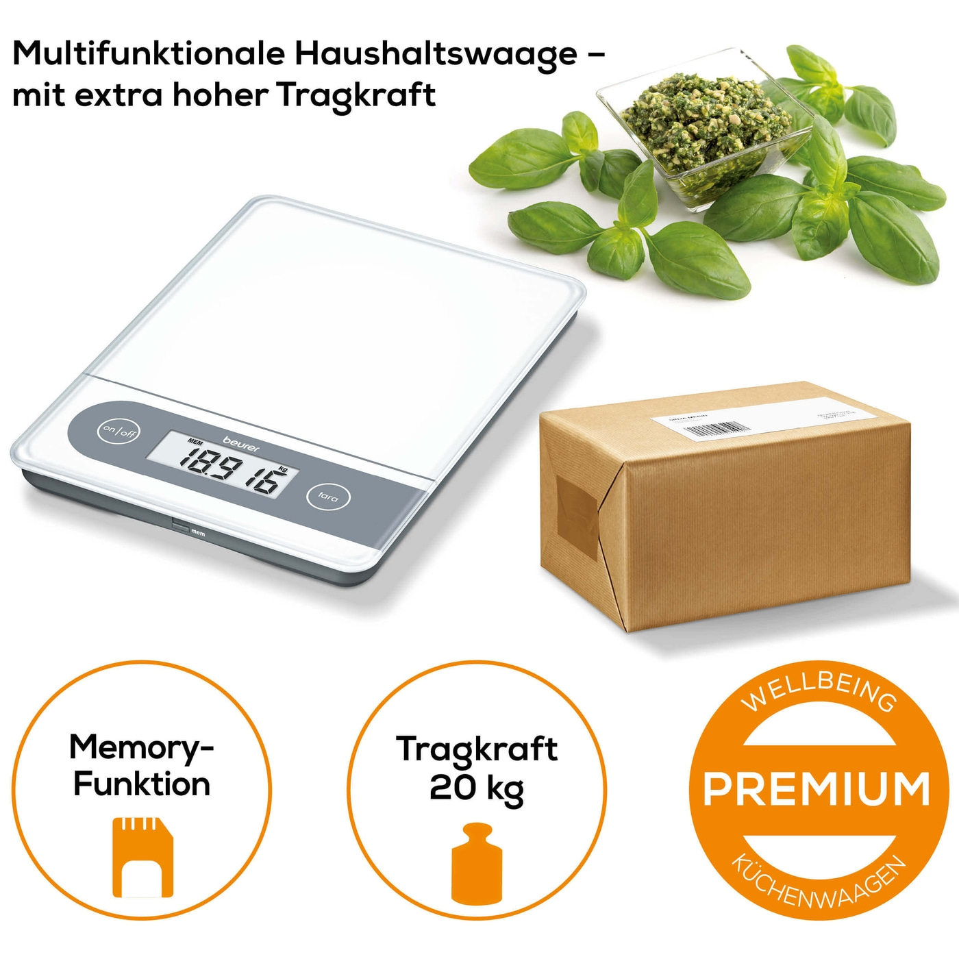 Beurer Haushaltswaage - KS 59 XXL-Große Haushaltswaage mit Glasoberfläche & Memory-Funktion - bis 20 kg