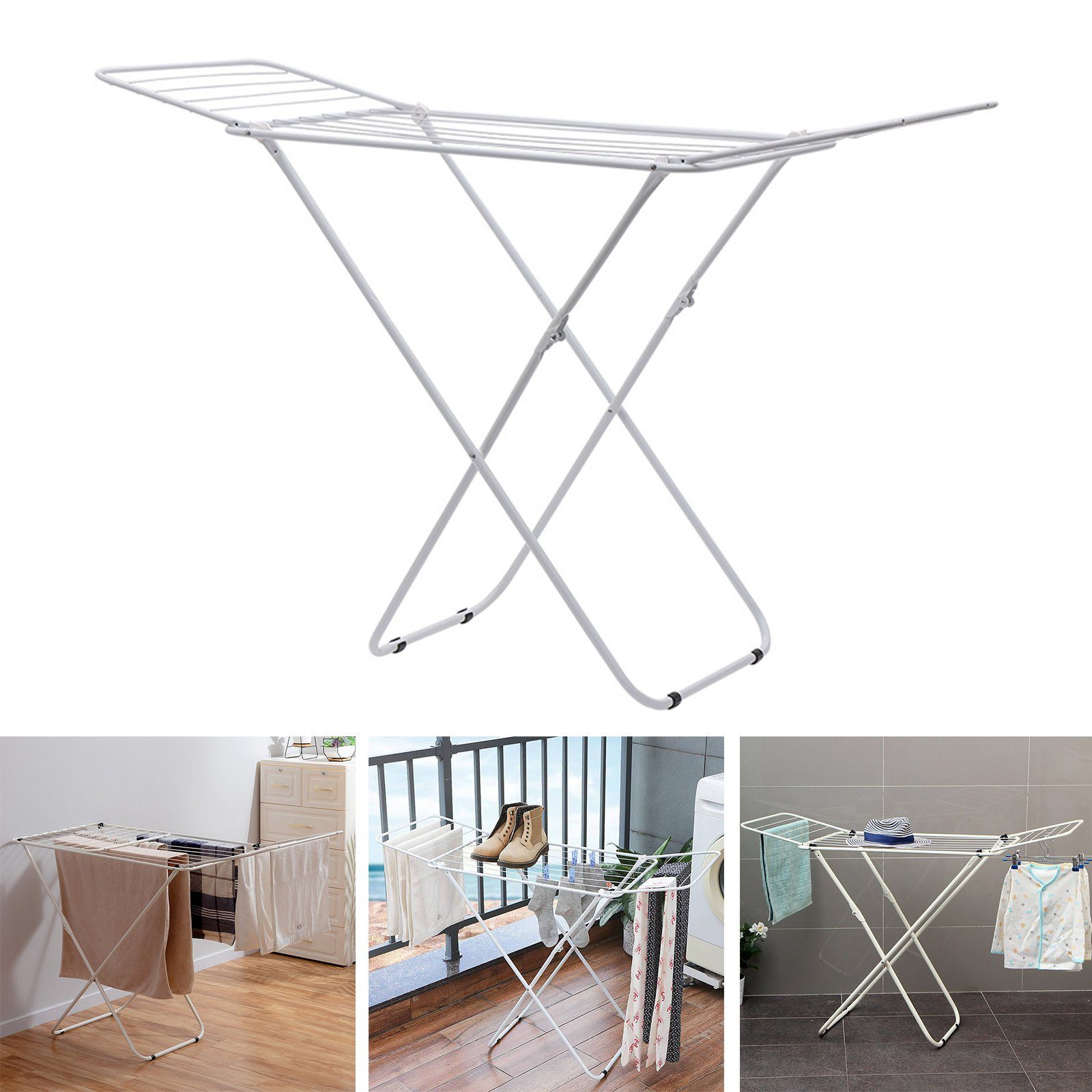 TWSOUL Wäscheständer X-förmiger Boden-Wäscheständer,., Faltbares Design, Weiß