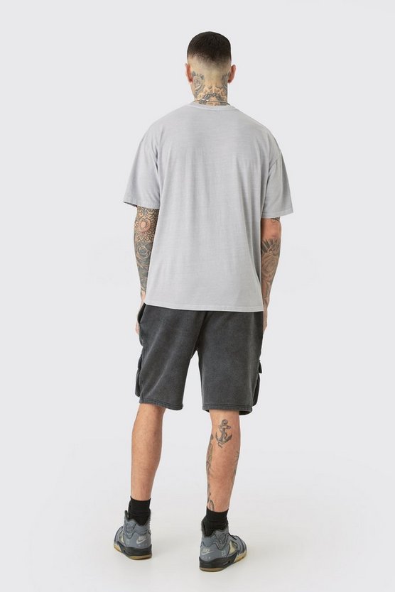 Tall lockere Cargo Jersey-Shorts in Schwarz