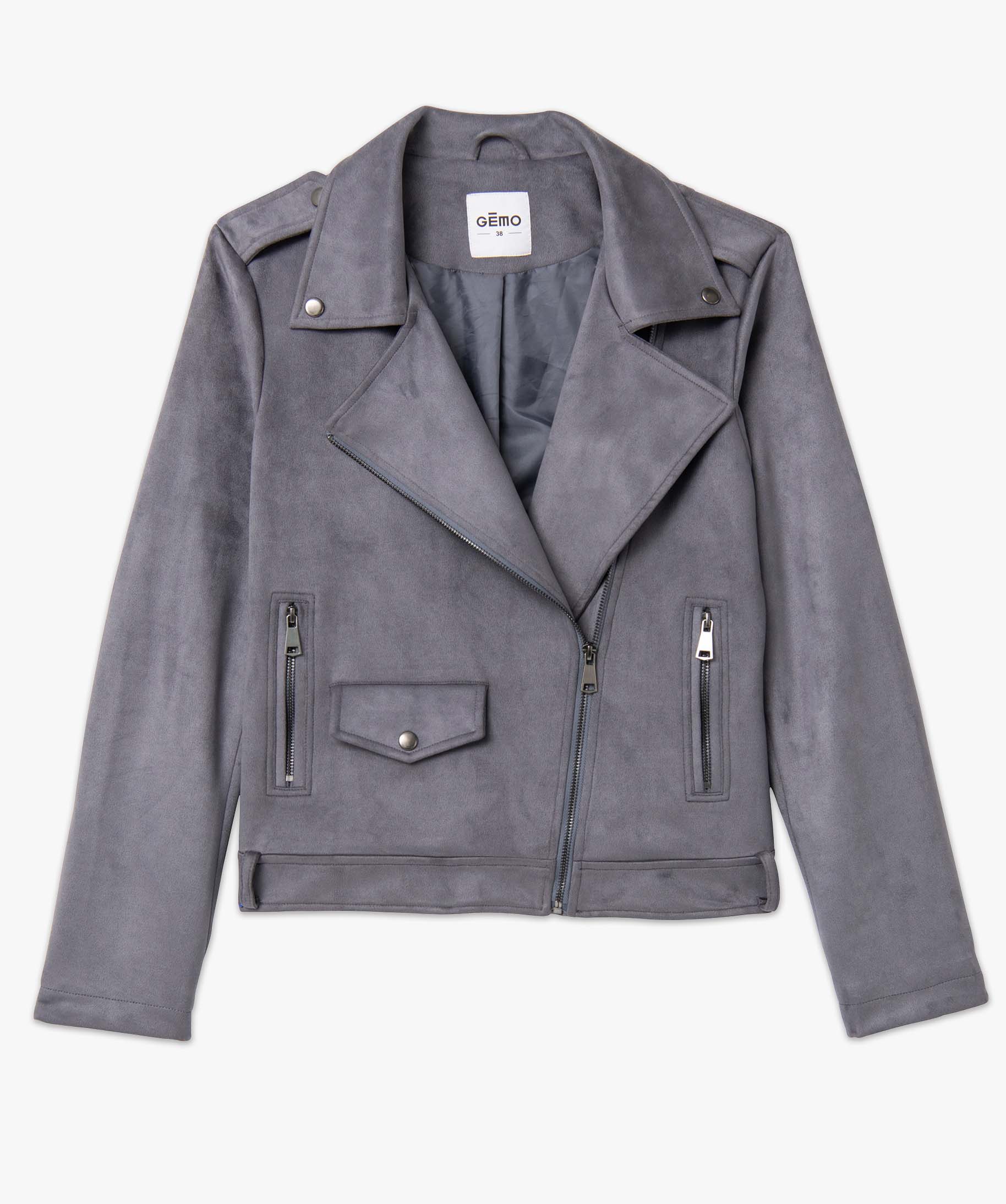 Blouson esprit motard en suédine femme bleu | GEMO