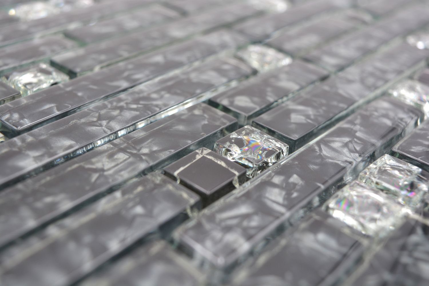Mosani Mosaikfliesen Glasmosaik Crystal Mosaikfliesen schwarz glänzend / 10 Matten
