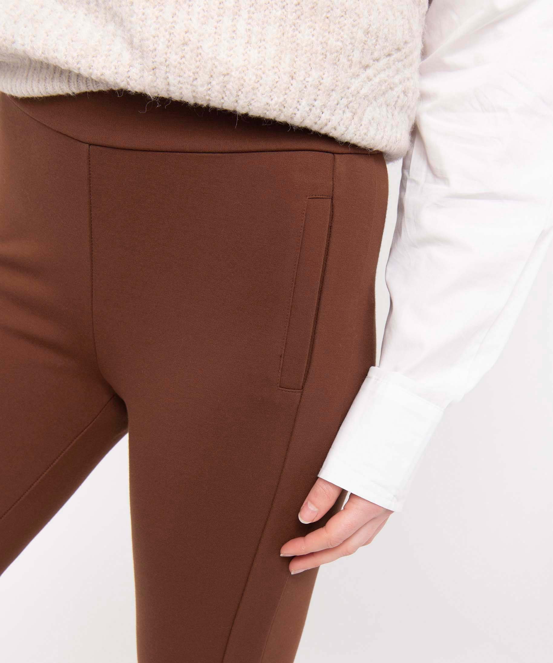 Leggings femme en maille épaisse avec surpiqre fantaisie marron | GEMO