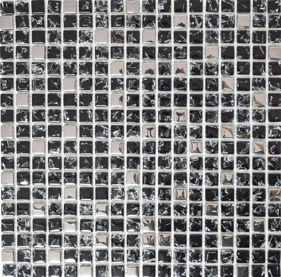 Mosani Mosaikfliesen Glasmosaik Crystal Mosaikfliesen schwarz silber glänzend / 10 Matten
