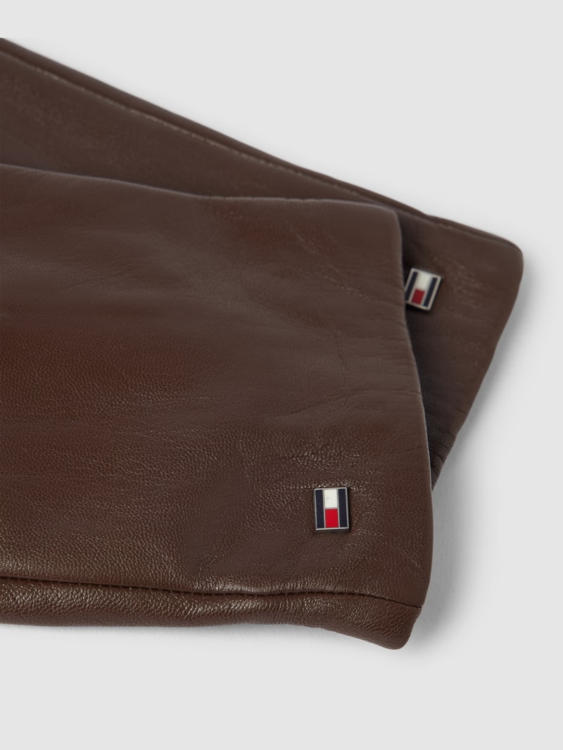 Lederhandschuhe mit Label-Detail Modell 'ESSENTIAL FLAG' in dunkelbraun