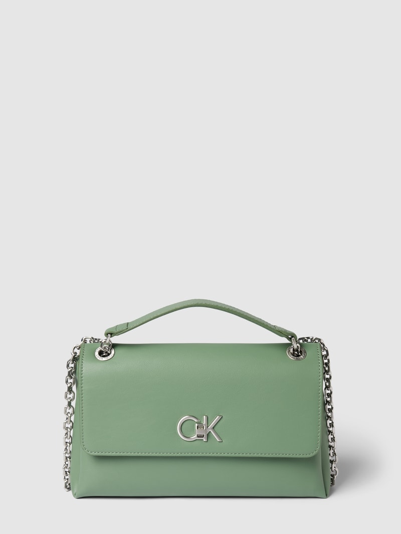 Schultertasche mit Label-Applikation in schilf