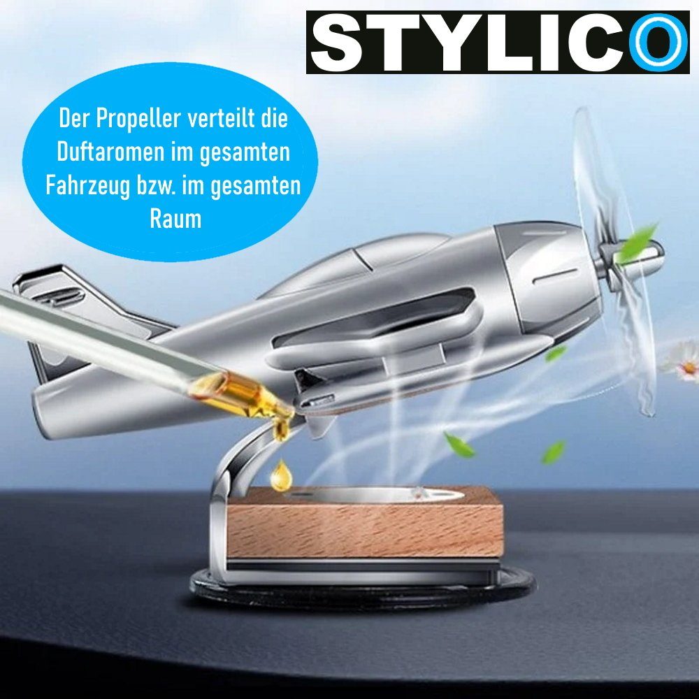 MAVURA Raumduft STYLICO Solar Auto Lufterfrischer Flugzeug Diffuser + ätherischer Öle, Parfüm Mini Solar Flugzeug selbstklebend