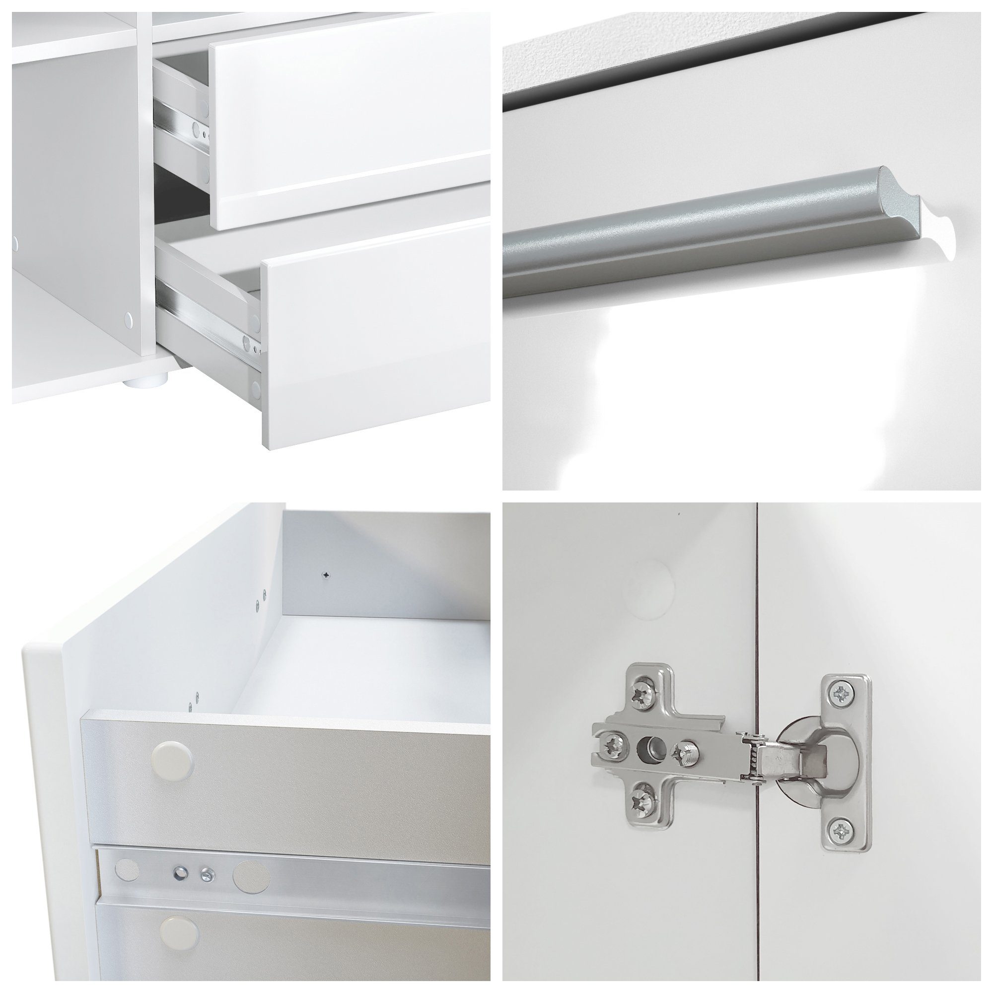 Vladon Highboard Nora (Anrichte mit 2 Schubladen, und 4 Türen mit insgesamt 8 Fächer dahinter), Weiß matt/Weiß matt (166,5 x 106,5 x 35 cm)
