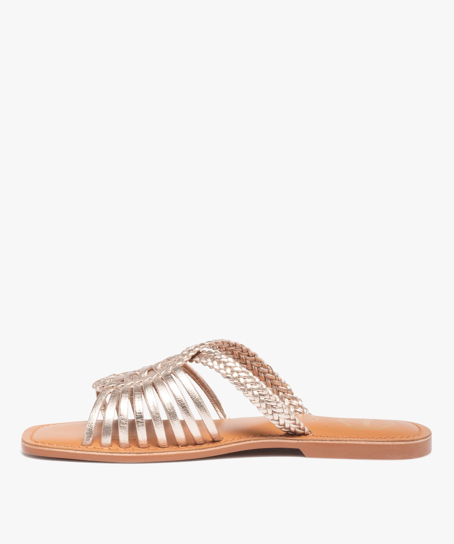Mules femme à talon plat dessus cuir métallisé – Tanéo or | GEMO