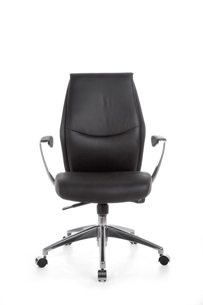 Amstyle Chefsessel SPM1.142 (Echtleder Schwarz, Bürostuhl XXL 120 kg Modern), Schreibtischstuhl Drehbar, Drehstuhl mit Armlehne