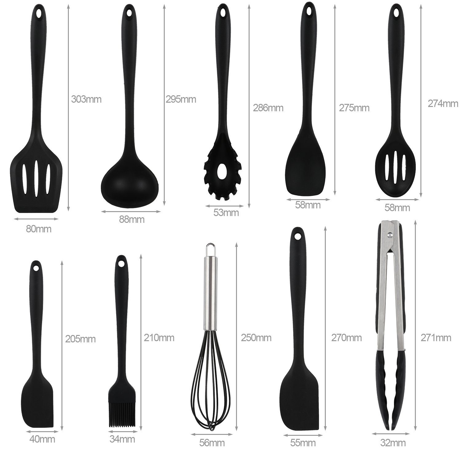 Lospitch Kochbesteck-Set 12 tlg Küchenhelfer Set, Küchenzubehör Kochgeschirr Set aus silikon (Set, 12-tlg), Mit Haken