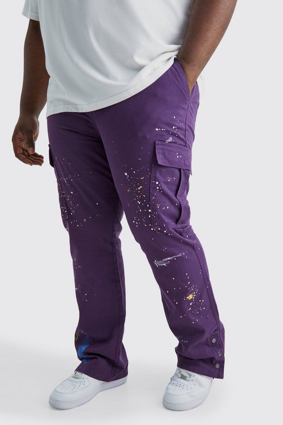 Plus Slim-Fit Cargo-Hose mit Farbspritzern und Druckknöpfen