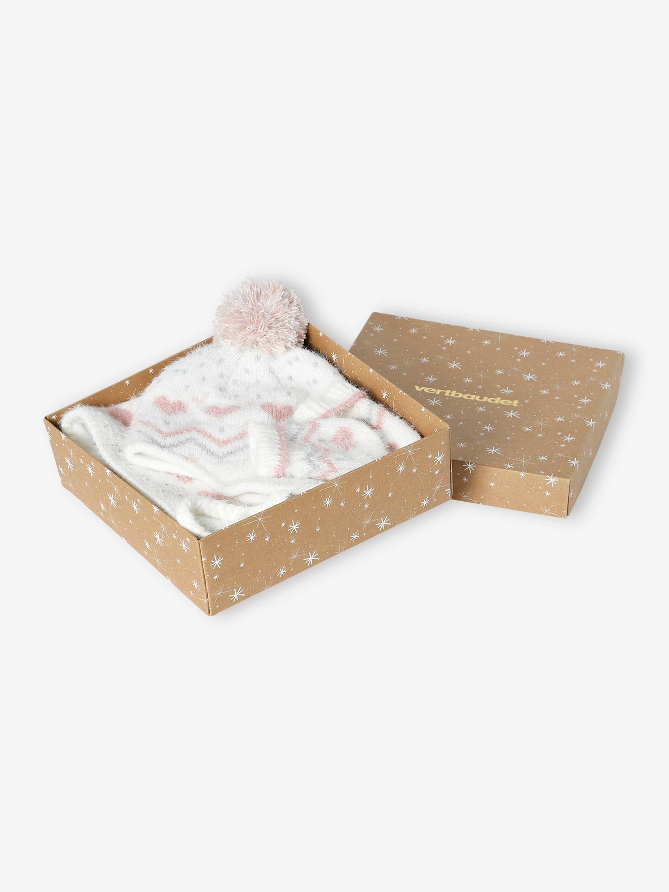 Vertbaudet Mädchen Baby-Set: Mütze, Rundschal & Fäustlinge - wollweiß
