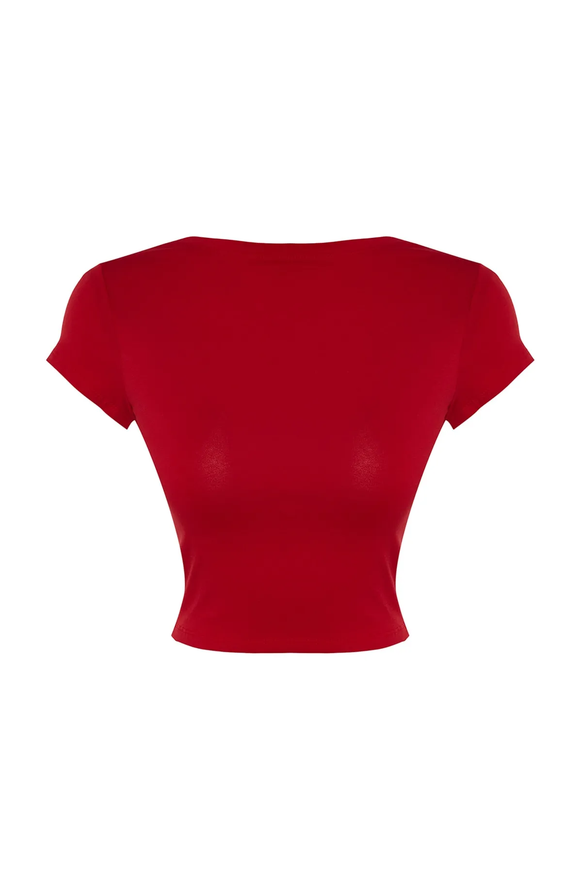 Trendyol Collection  Rote, rückenfreie, bauchfreie, dehnbare Strickbluse aus Baumwolle TWOSS23BZ00912