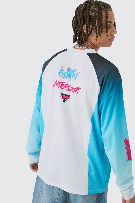 Langärmliges Oversize Oberteil mit Motorsport Man Print