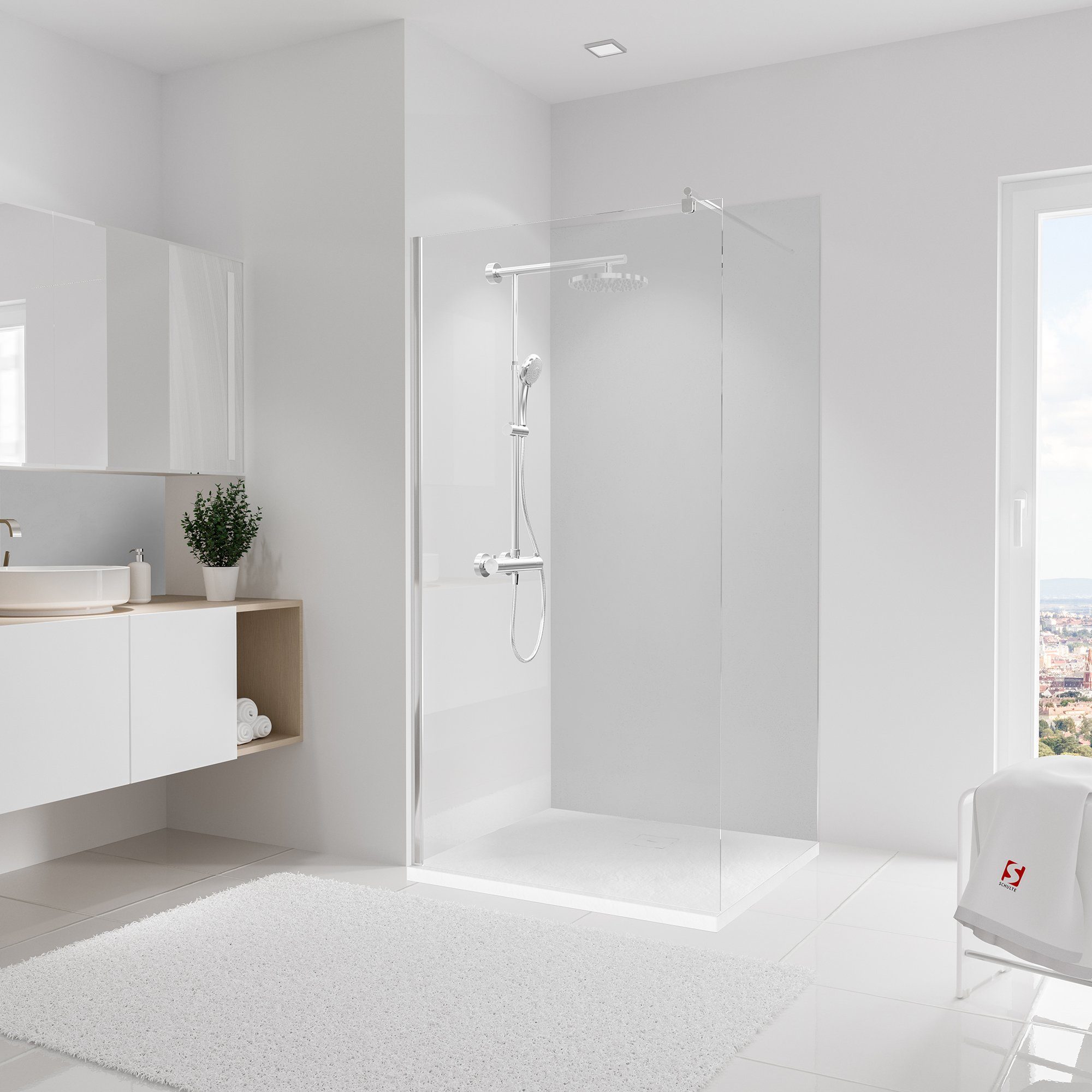Schulte Badrückwand DecoDesign Dekor Putzoptik Weiß, (1-tlg), Wandverkleidung, fugenloser Fliesenersatz, Duschrückwand