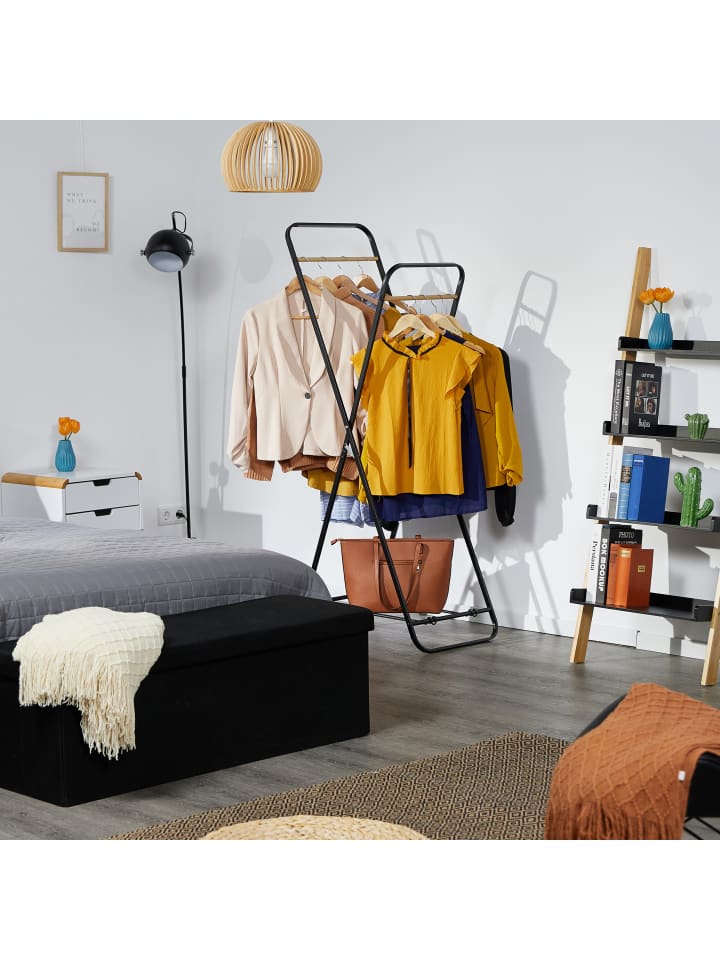 relaxdays Kleiderständer in Schwarz/ Natur - (B)67 x (H)152 x (T)44 cm günstig kaufen onesize