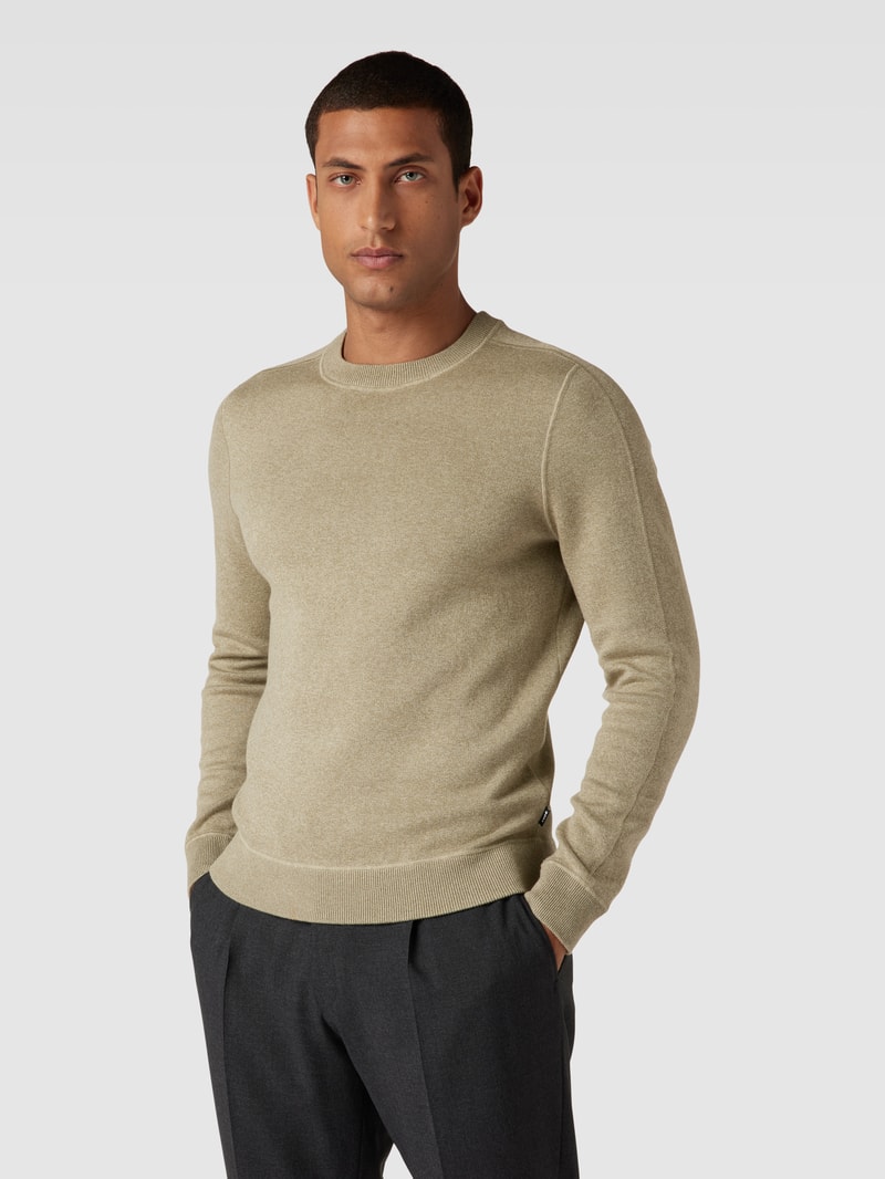 Strickpullover mit Rundhalsausschnitt Modell 'Onore' in schilf