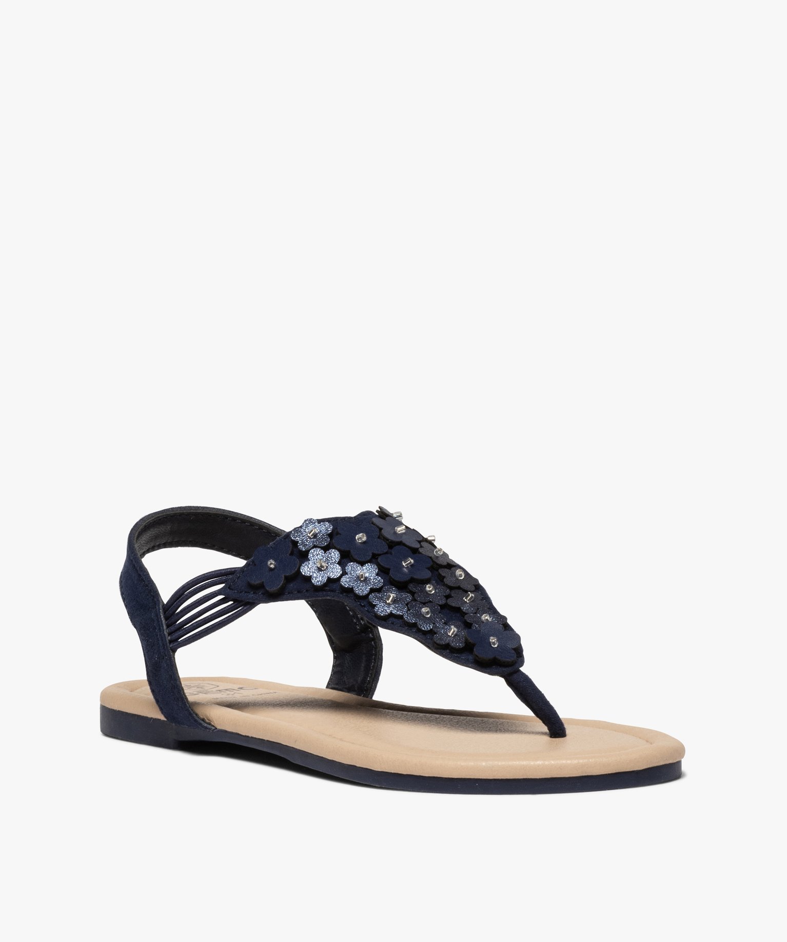 Sandales fille à entre-doigts fleuri et brides élastiques marine | GEMO
