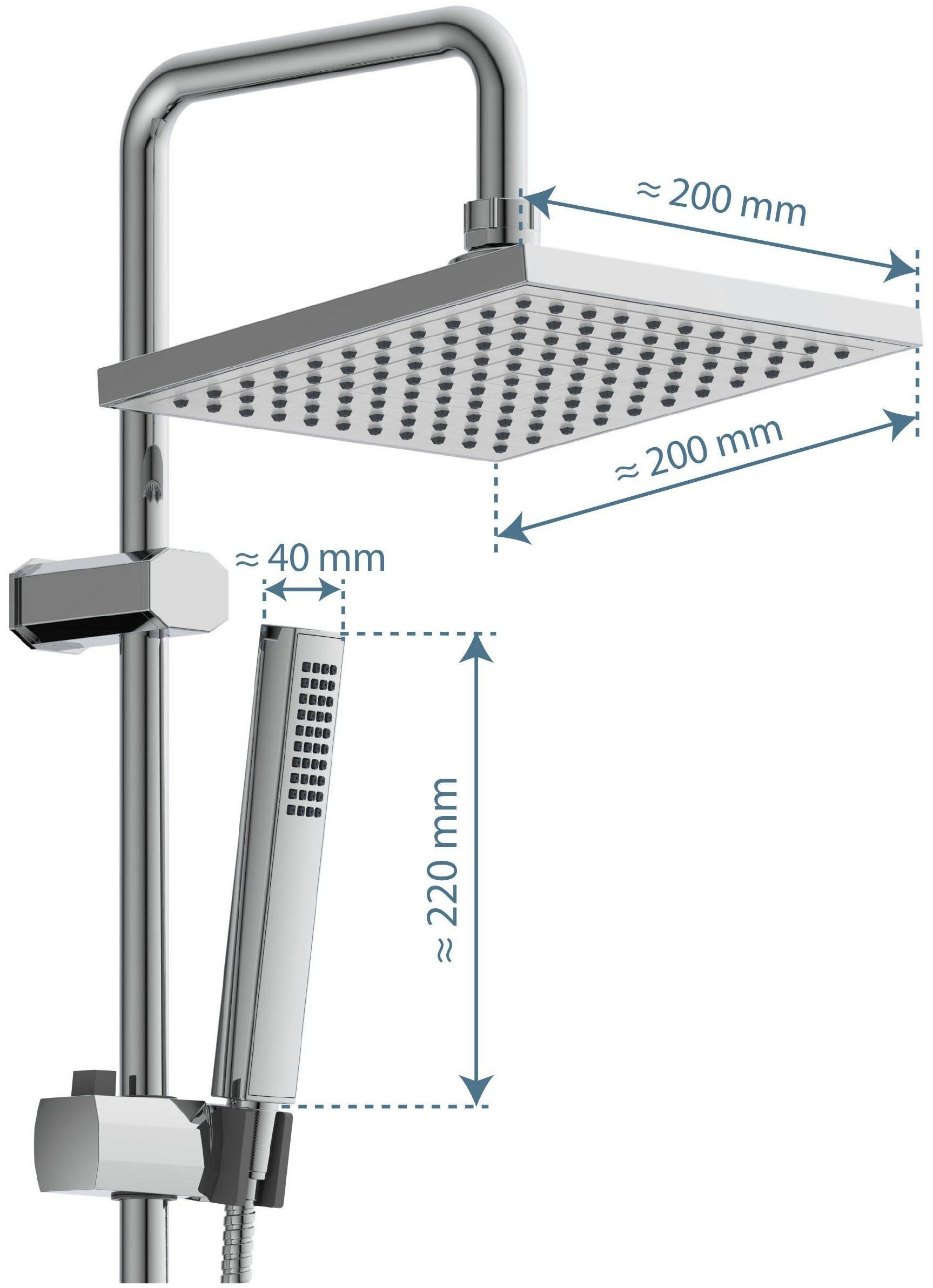 Schütte Brausegarnitur TOKYO, Höhe 102 cm, Set, inkl. Wasserspardichtung, Antikalk, höhenverstellb., Edelstahl-Stange