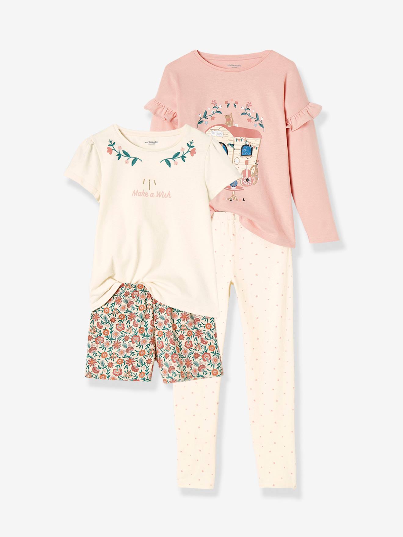 Lot pyjama + pyjashort bohème fille vieux rose
