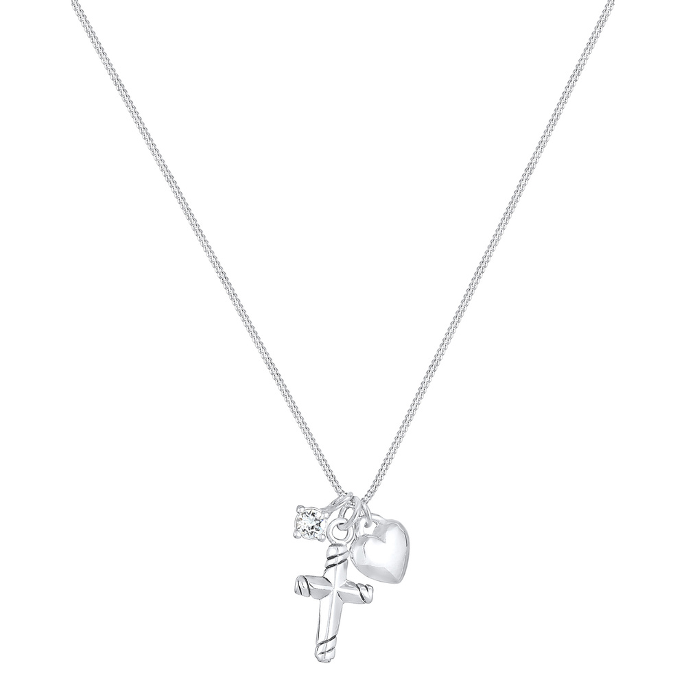 Elli Elli Collier Pendentifs de Coeur Croix Poisson Réligion avec Cristaux de Zircone  collier
