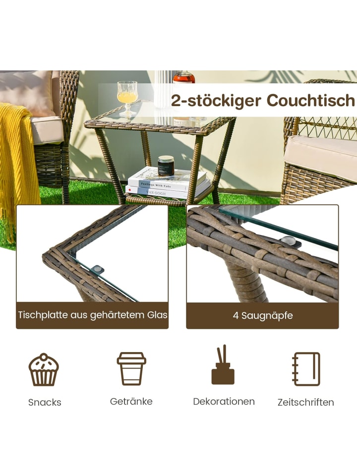 COSTWAY 3 tlg. Gartenmöbel Set in Beige günstig kaufen onesize