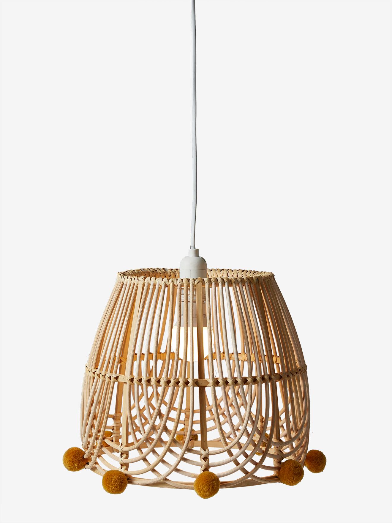 Abat-jour pour suspension pompons en rotin marron